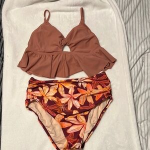 Brown and Floral Bikini Set